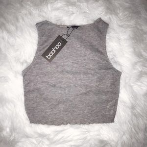 Gray Ribbed Crop Tank Top XS NWT Lettuce Hem